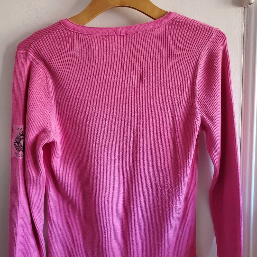 Lauren Ralph Lauren Y2k Ribbed Quarter Zip Top Racing Team Size L Preppy - Picture 6 of 11